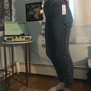 blue skinny jeans from pacsun with side stitching.